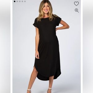 Pink blush maternity Black Ribbed Curved Hem Maternity Midi Dress black size L